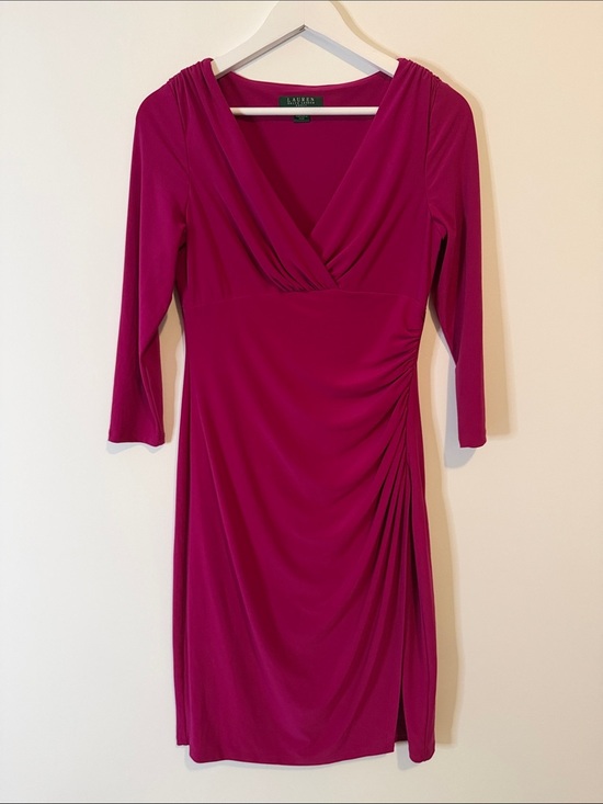 Lauren Ralph Lauren Dresses & Skirts - Lauren Ralph Lauren Magenta Surplice Ruched Sheath Dress